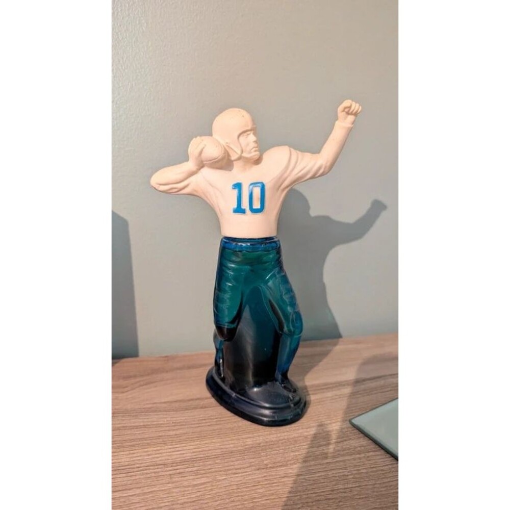 Vintage Avon Pass Play Football Player #10 Blue Glass Figural Bottle